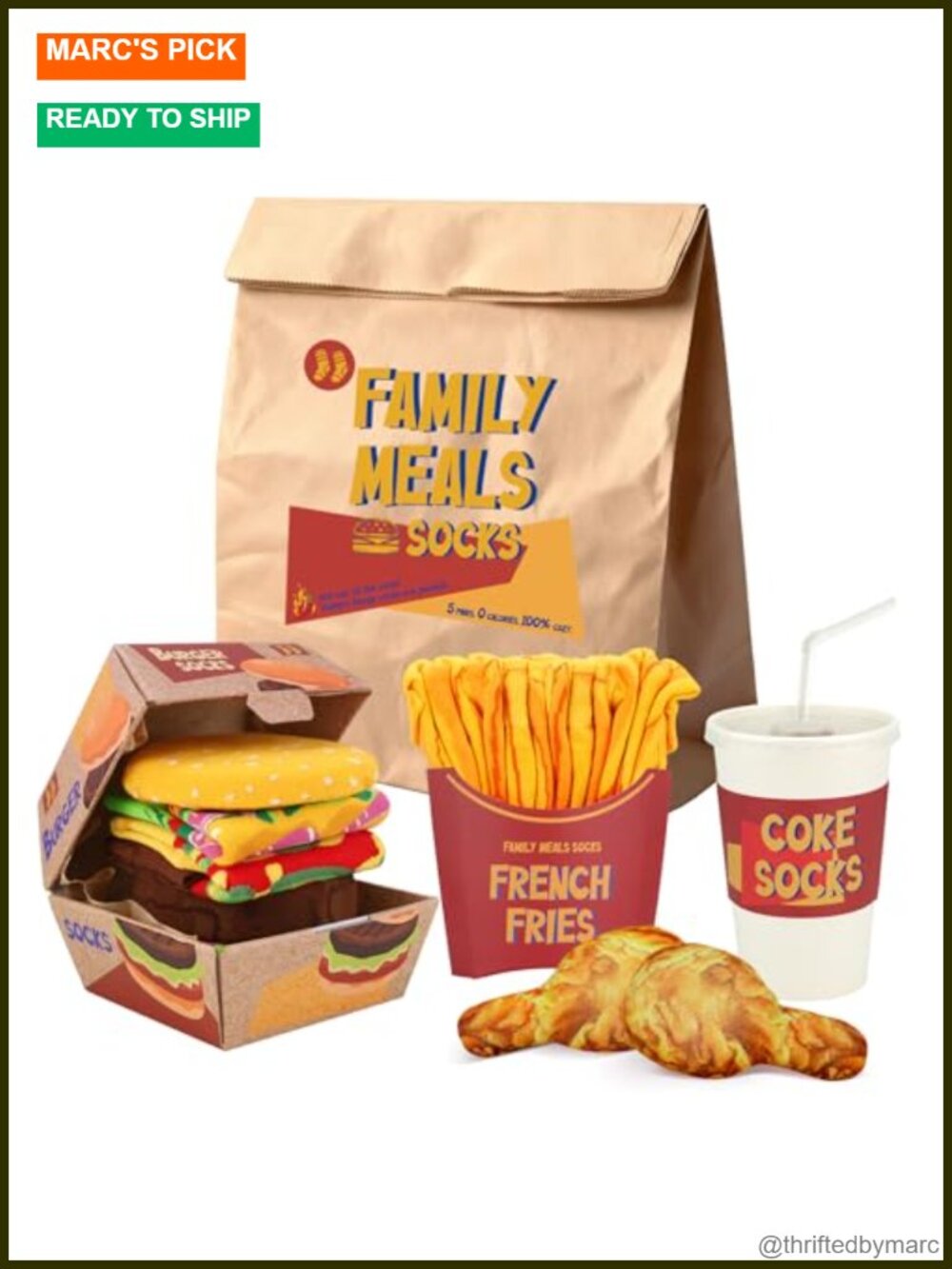 Funny Food Novelty Crew Socks 5 Pair Set Combed Cotton Gift Box